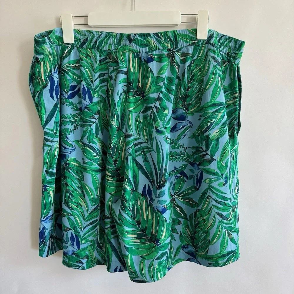 J. Jill Tropical Palm‎ Shorts Blue Green 2X Vacation Summer Beach Cruise Resort